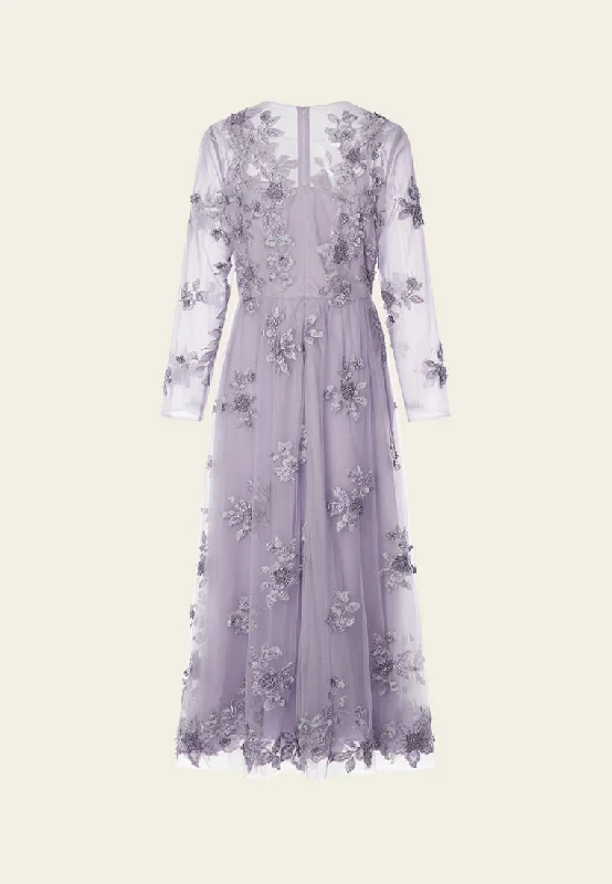 Purple 3D Floral Embellished Dinner Dress