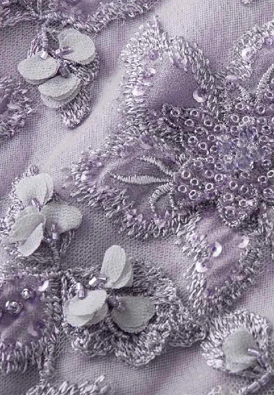 Purple 3D Floral Embellished Dinner Dress