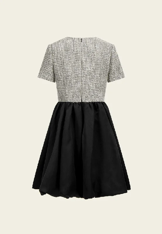 Silver And Black Bubble-hem Tweed Dress