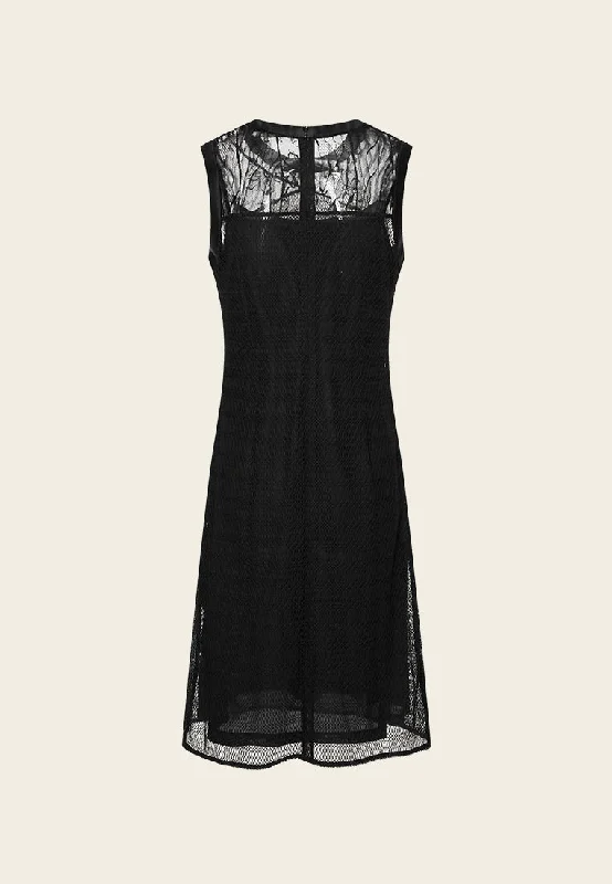 Patched Mesh And Lace Bead Detail Cocktail Dress