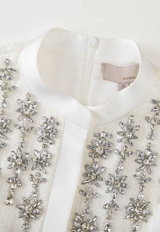 White Rhinestone Long-sleeved Evening Dress