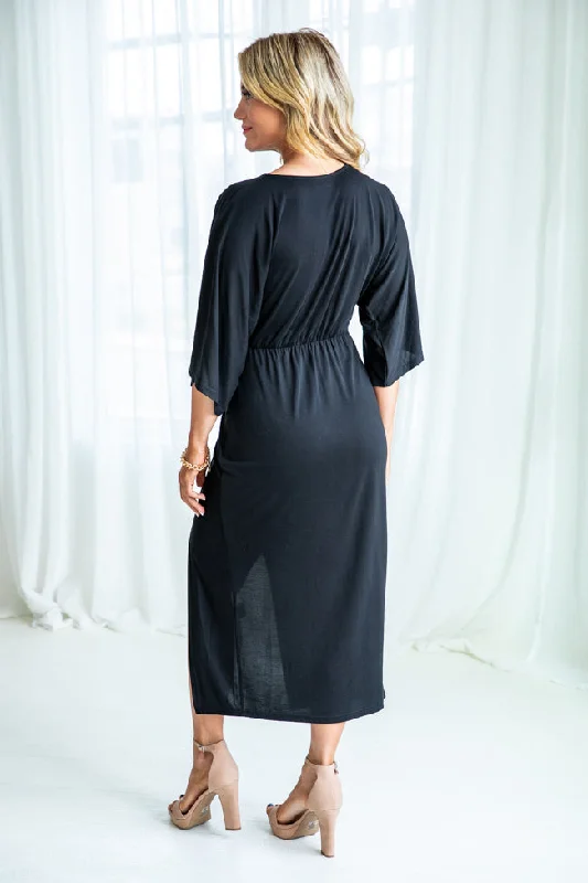 Can't Be Outdone Black Twist Detail Midi Dress FINAL SALE