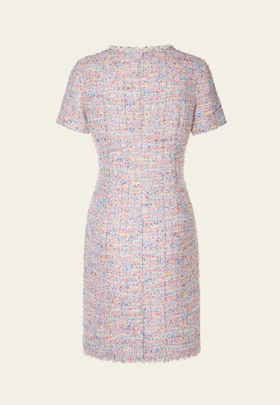 Mixed Tweed Embellished-trim Patch-pocket Dress