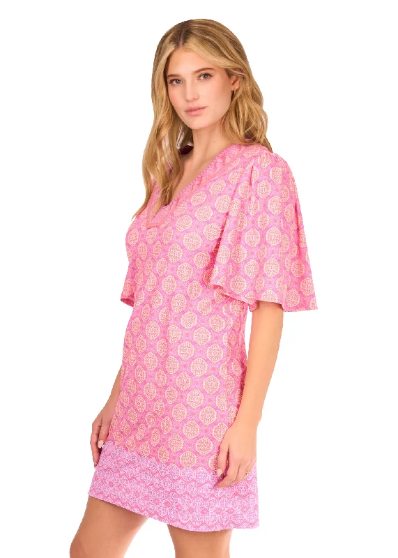 Provence Embroidered Flutter Sleeve Shift Dress