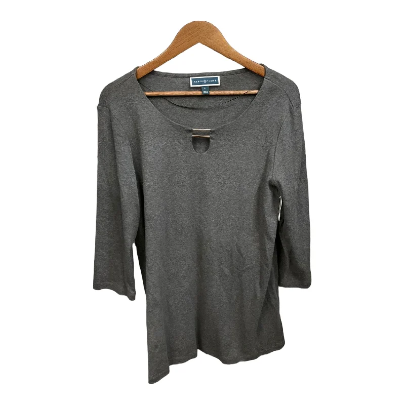 Top Long Sleeve Basic By Karen Scott In Grey, Size: L