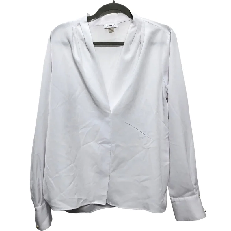 Top Long Sleeve By Calvin Klein In White, Size: L