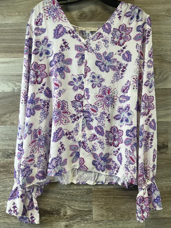 Top Long Sleeve By Loft In Purple & Red, Size: Xl