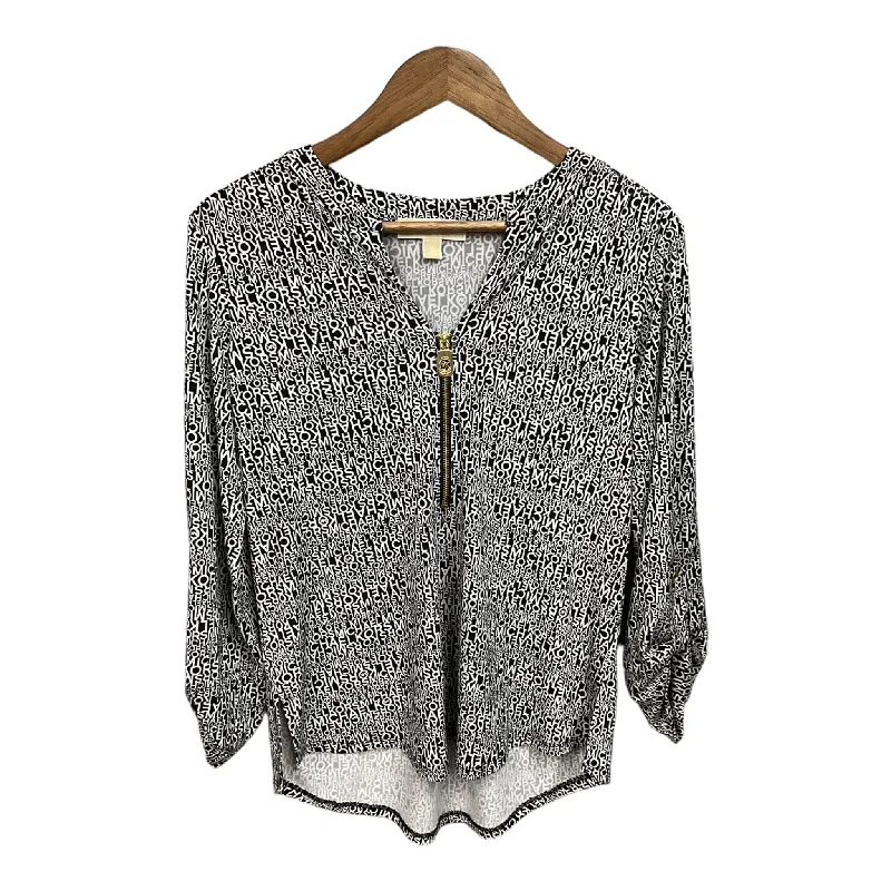 Top Long Sleeve By Michael By Michael Kors In Black & White, Size: M