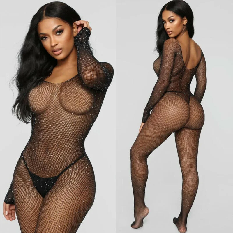 Fishnet Rhinestone Catsuit