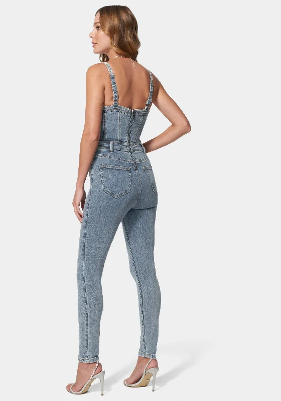 Denim Corset Top Skinny Leg Jumpsuit