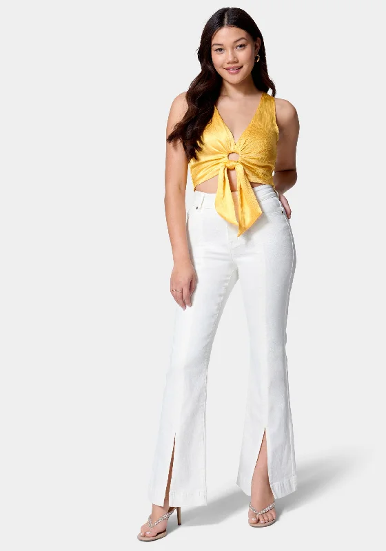 High Waist Front Slit Wide Leg Jeans