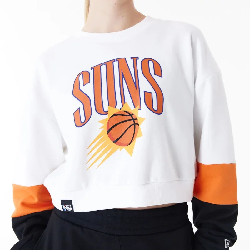 Phoenix Suns Womens NBA Colour Block White Crop Crew Neck Sweatshirt