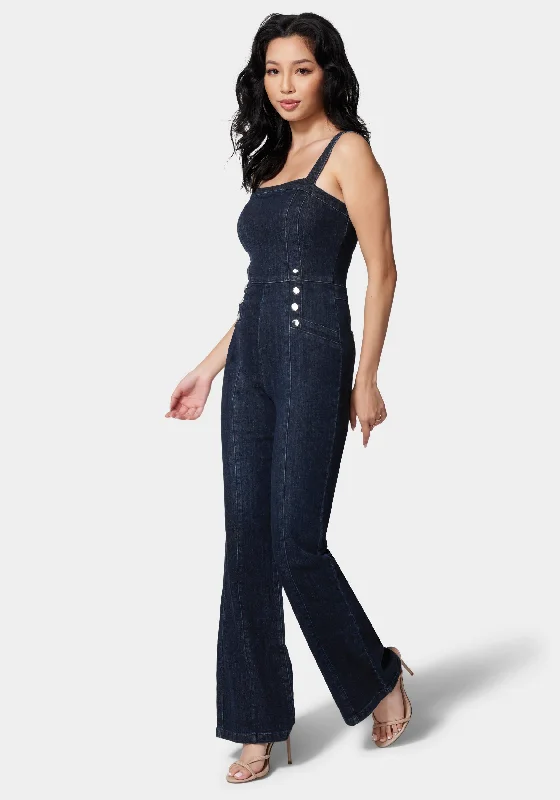 Wide Leg Multi Button Denim Jumpsuit