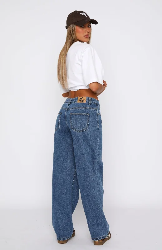 Bring The Style Low Rise Wide Leg Jeans Admiral Blue