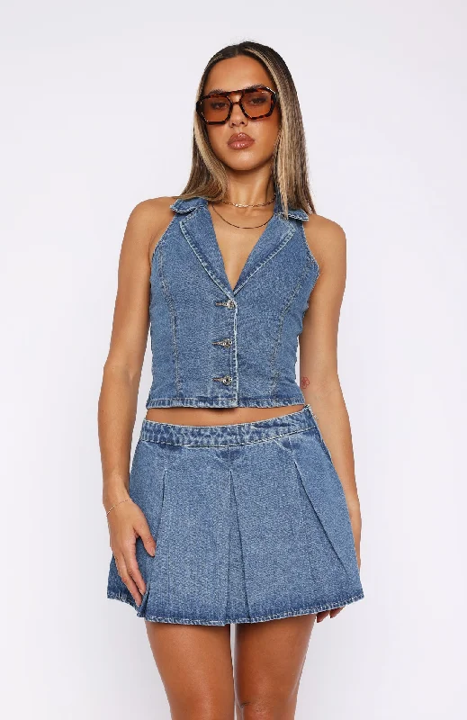 Midnight Whispers Denim Mini Skirt Mid Blue