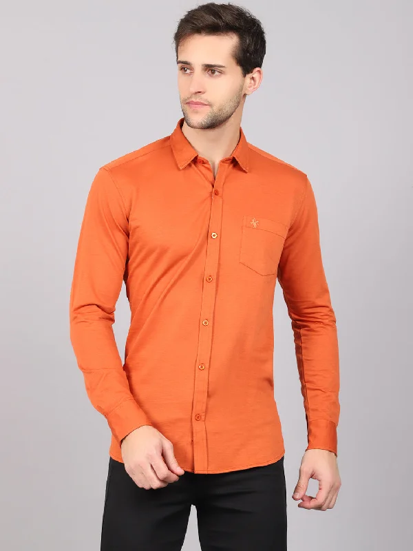 Cantabil Cotton Blend Solid Rust Full Sleeve Casual Shirt for Men with Pocket