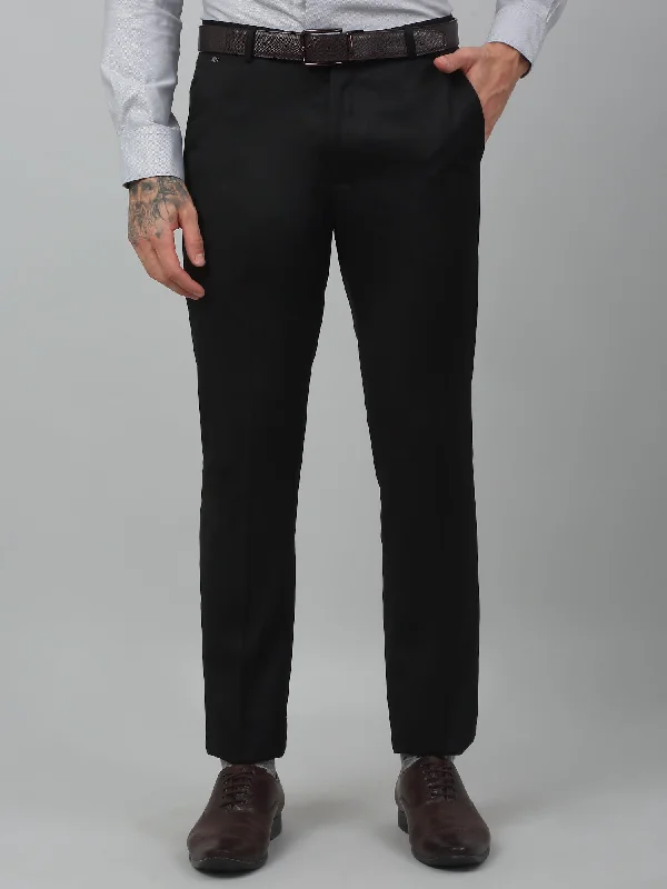 Cantabil Men's Black Non Pleated Solid Formal Trouser