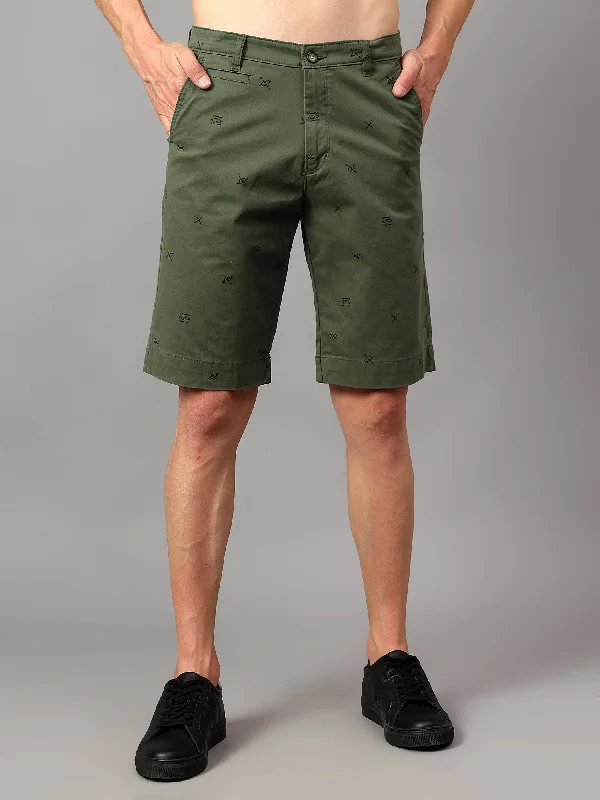 Cantabil Men's Green Printed Above Knee Bermuda