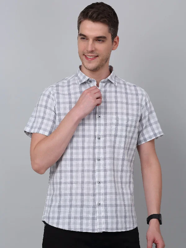 Cantabil Men's Grey Checkered Half Sleeve Casual Shirt