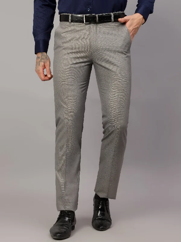 Cantabil Men's Grey Non Pleated Self Design Formal Trouser