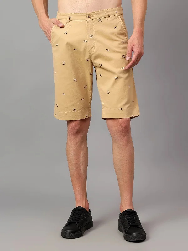 Cantabil Men's Khaki Printed Above Knee Bermuda