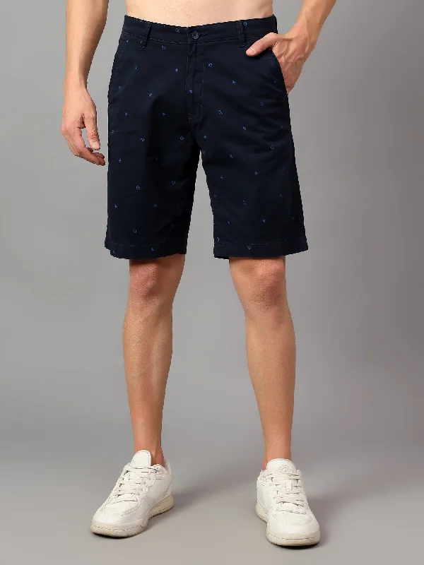 Cantabil Men's Navy Blue Printed Above Knee Bermuda