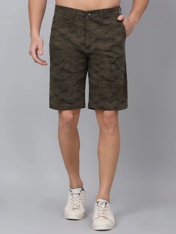 Cantabil Men's Olive Green Camouflage Printed Bermuda