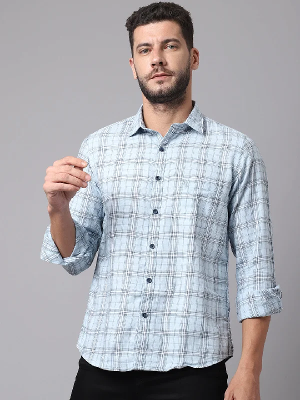 Cantabil Cotton Checkered Sky Blue Full Sleeve Casual Shirt for Men with Pocket