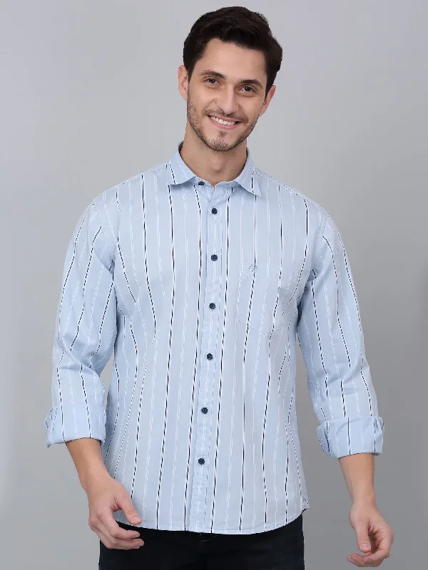 Cantabil Men's Sky Blue Striped Full Sleeve Casual Shirt