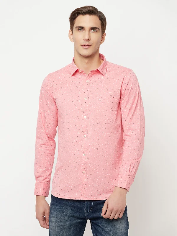 Cantabil Cotton Printed Pink Full Sleeve Casual Shirt for Men with Pocket