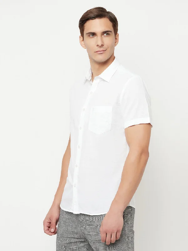 Cantabil Cotton Blend Solid White Half Sleeve Casual Shirt for Men with Pocket