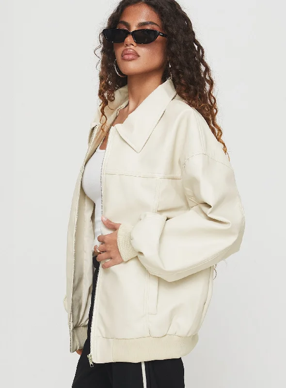 Goldsmith Faux Leather Bomber Jacket Cream