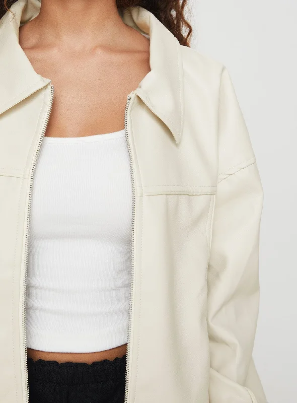 Goldsmith Faux Leather Bomber Jacket Cream