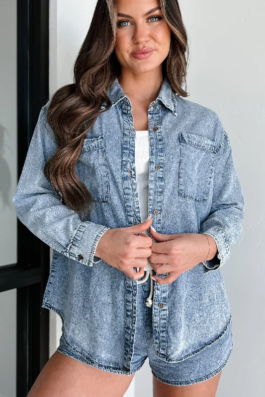 Nothing To Fear Washed Denim Chambray Shirt (Denim)