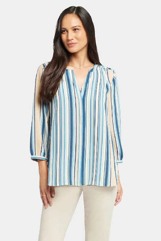 Pintuck Blouse - Hilltop Stripe