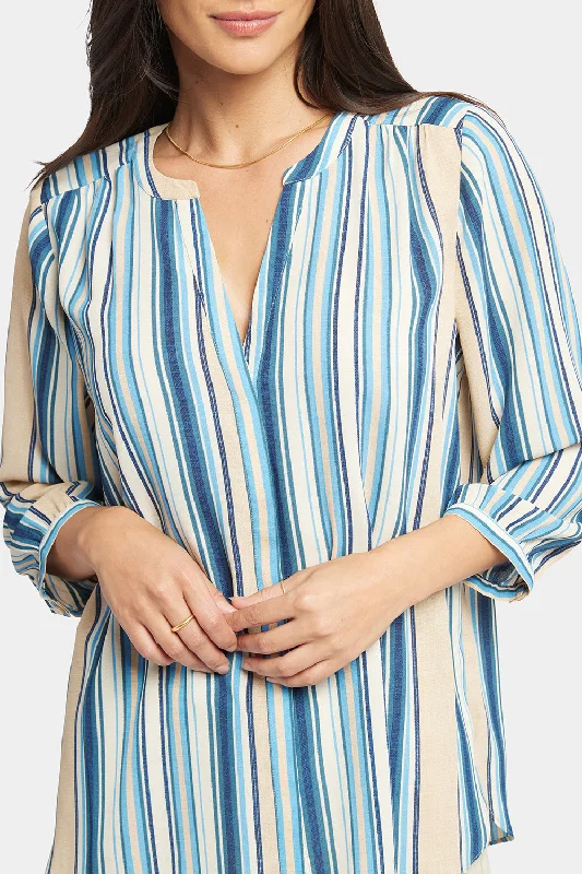 Pintuck Blouse - Hilltop Stripe