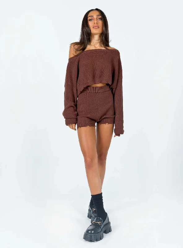 Hazel Knit Shorts Brown