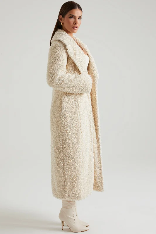 Long Shearling Coat in Cream