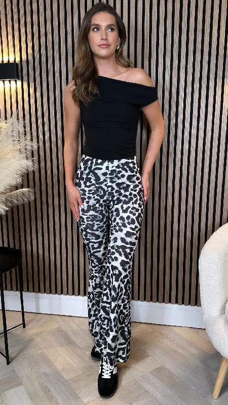 Eliana Grey Leopard Print Flared Trousers