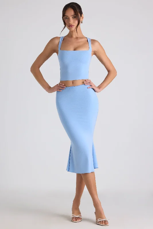 Modal Bow-Detail Mid-Rise Midi Skirt in Sky Blue