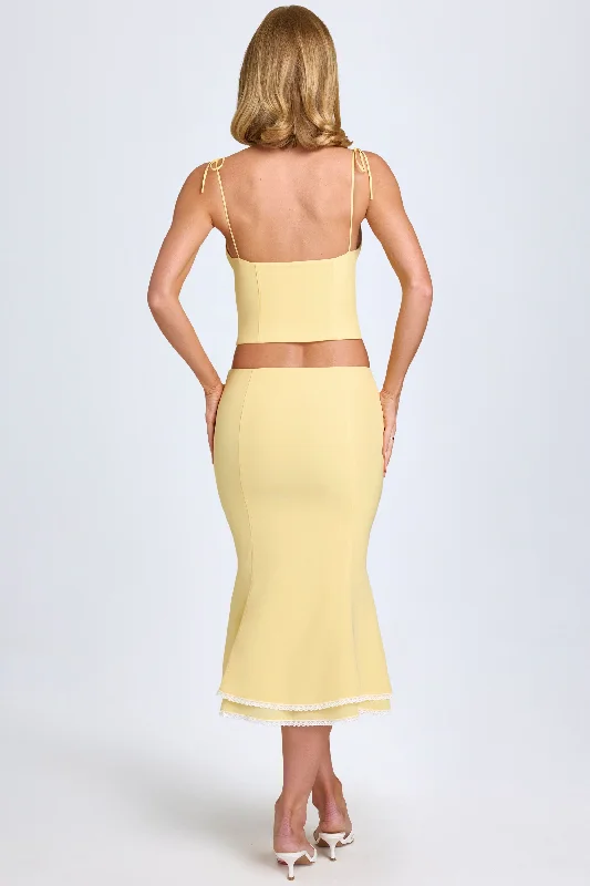 Lace-Trim Mid-Rise Midaxi Skirt in Pastel Yellow