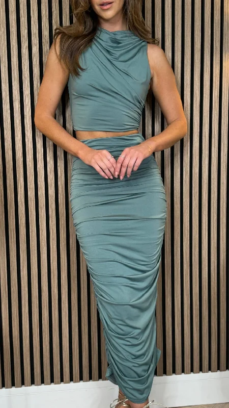 Maia Green Midi Skirt & Top Co Ord