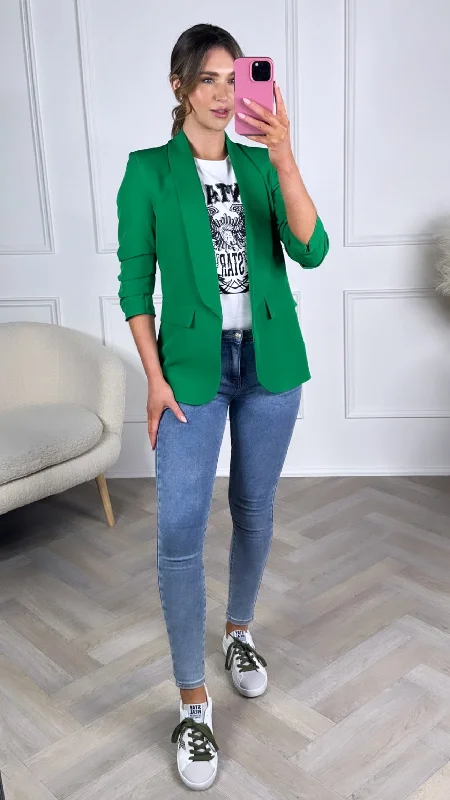 McKinley Bright Green Ruched Sleeve Blazer