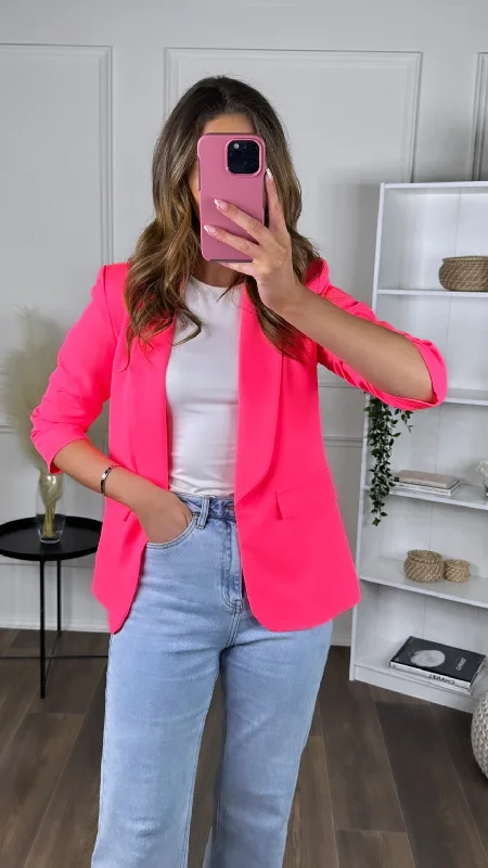 McKinley Bright Pink Ruched Sleeve Blazer