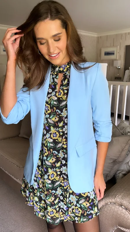 McKinley Light Blue Ruched Sleeve Blazer