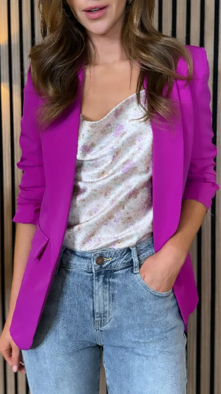 McKinley Magenta Ruched Sleeve Blazer