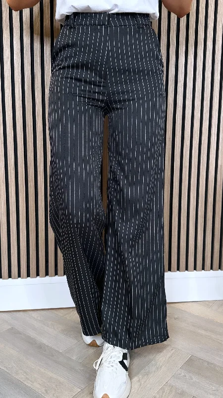 Nala Black Pinstripe Wide Leg Trousers