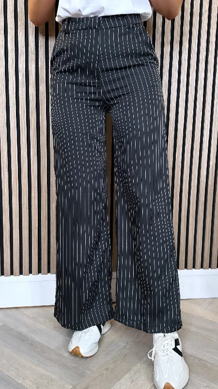 Nala Black Pinstripe Wide Leg Trousers