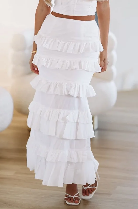 Spring Muse Ruffle Maxi Skirt - White