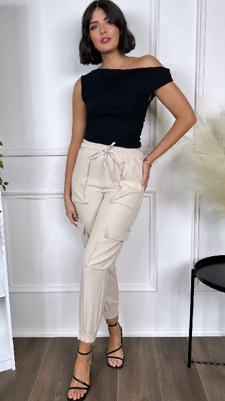 Susie Beige Straight Leg Cargo Trousers